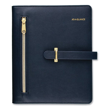 AT-A-GLANCE® Buckle Closure Planner-organizer Starter Set, 8.5 X 5.5, Navy Blue-gold Cover, 12-month (jan To Dec): Undated freeshipping - TVN Wholesale